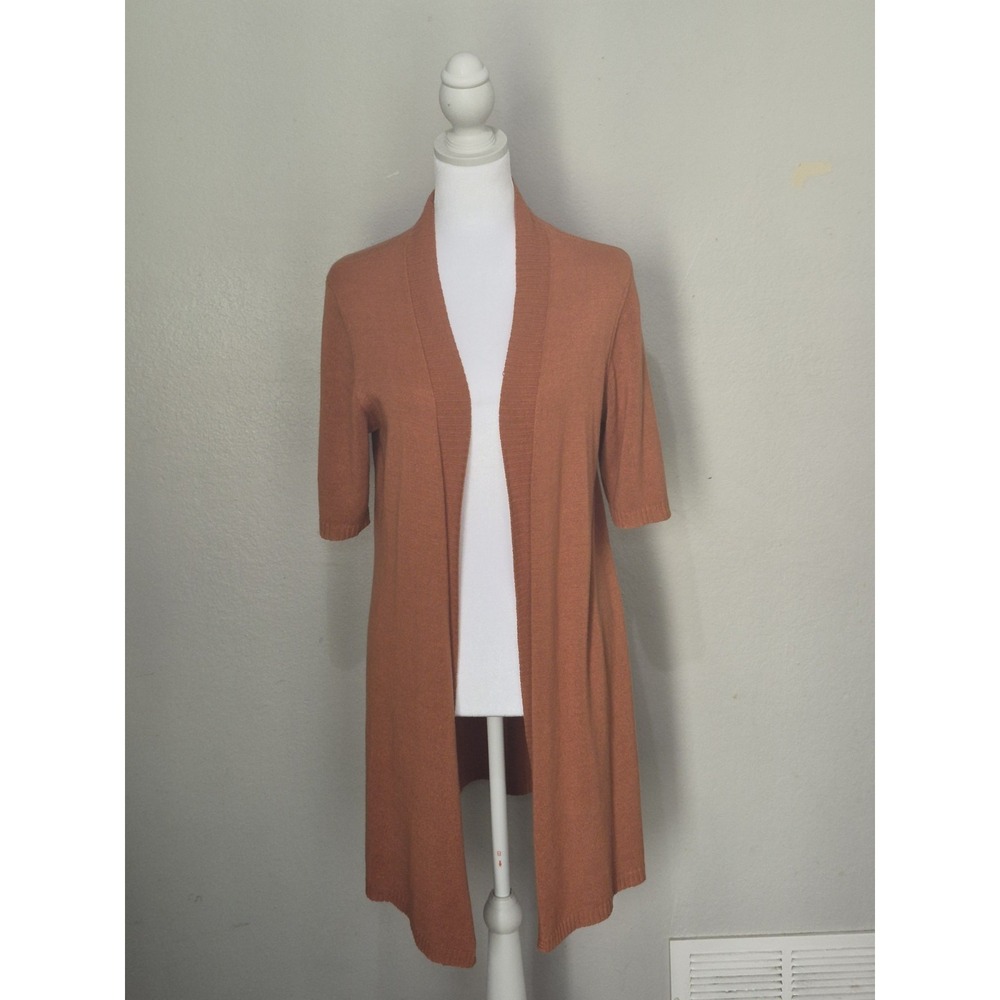 Eileen Fisher Cardigan Open Front Sweater Women Medium Orange Lightweight Long